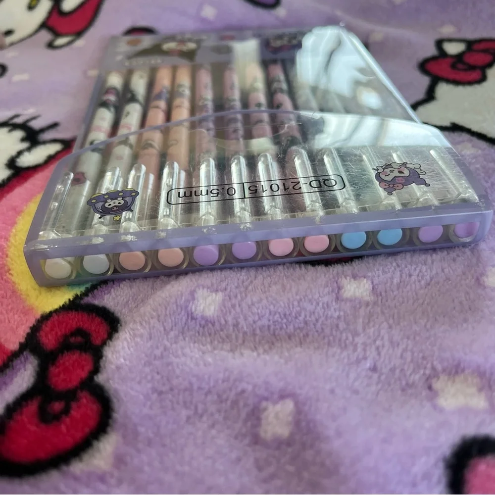Set of 12 Kuromi Black Ink Pens in a Plastic Carrying Case
